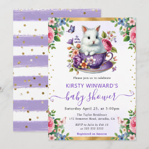Invitación Acuarela Conejo Flores de Primavera Baby Shower