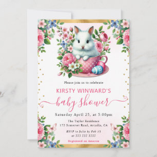 Invitación Acuarela Conejo Flores de Primavera Baby Shower