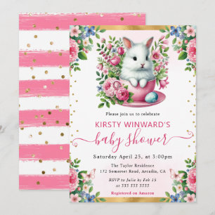 Invitación Acuarela Conejo Flores de Primavera Baby Shower