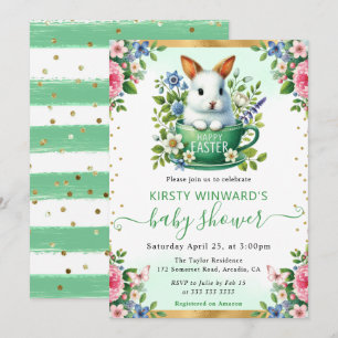 Invitación Acuarela Conejo Flores de Primavera Baby Shower