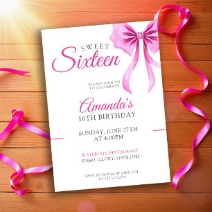 Invitación Acuarela Coquette rosa Bow Sweet 16 Cumpleaños