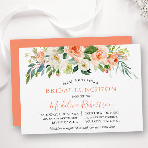Invitación Acuarela Coral Floral Bridal Shower Luncheon