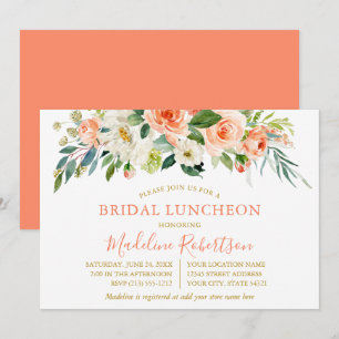 Invitación Acuarela Coral Floral Gold Bridal Shower Lunch