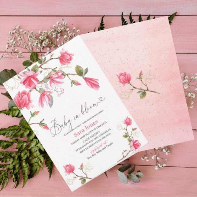 Invitación Acuarela Coral Magnolia Baby Showe (Subido por el creador)