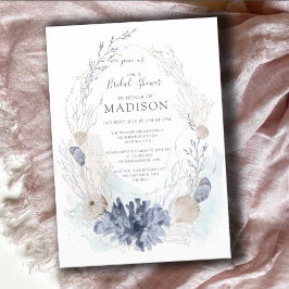 Invitación Acuarela Coral Seashell Seaside Brillante