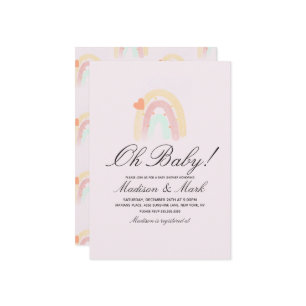 Invitación Acuarela Corazón Arcoiris Stroke Baby Shower Pink