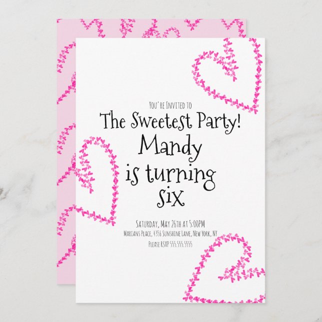 Invitación Acuarela Corazón Estampado Wreath Love Cumpleaños (Anverso / Reverso)