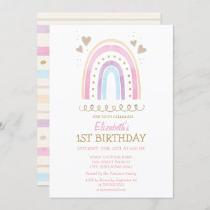 Invitación Acuarela Corazones Arcoiris Cumpleaños Rastreado