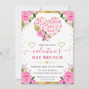 Invitación Acuarela Corazones Flores Rosas y Doradas San Vale