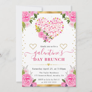 Invitación Acuarela Corazones y Flores Rosas y Dorados Galent