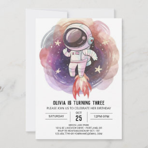 Invitación Acuarela cósmica Astronauta Aniversario