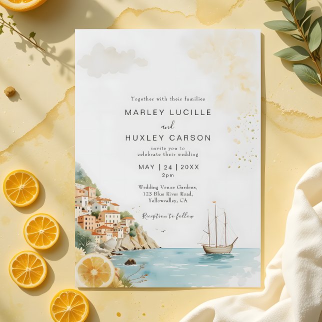 Invitación Acuarela Costa Amalfitana Boda de verano italiano (Subido por el creador)