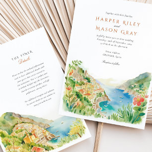 Invitación Acuarela Costa Amalfitana Italia Boda de Destino