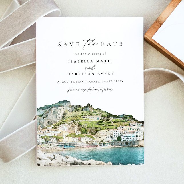 Invitación Acuarela Costa de Amalfi Italia Salva la fecha Inv (Subido por el creador)