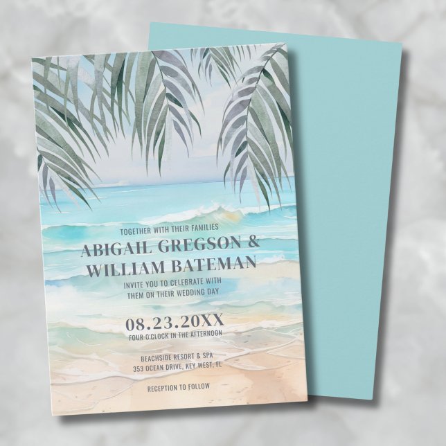 Invitación Acuarela costera Tropical Summer Beach Wedding (Coastal Watercolor Tropical Summer Beach Wedding Invitation)