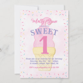 Invitación Acuarela Crema de Hielo Rosa Cono Chica de Cumplea