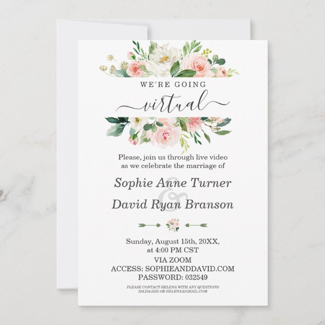 Invitación Acuarela Crema rosa Floral Boda virtual (Anverso)