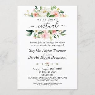 Invitación Acuarela Crema rosa Floral Boda virtual