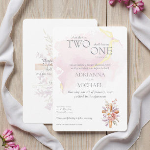 Invitación Acuarela Cristiana Dos se Convierten en Uno