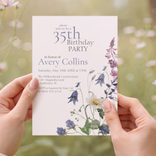 Invitación Acuarela Cumpleaños 35 con Flores Silvestres