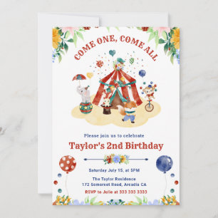 Invitación Acuarela Cumpleaños Circo Carnaval Floral Lindo
