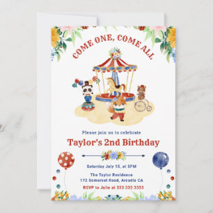 Invitación Acuarela Cumpleaños de Carnaval de Circo Floral Li