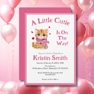 Invitación Acuarela Cumpleaños de Gatito el Día de San Valent