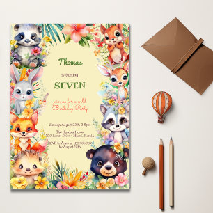 Invitación Acuarela Cumpleaños de los niños de los animales s