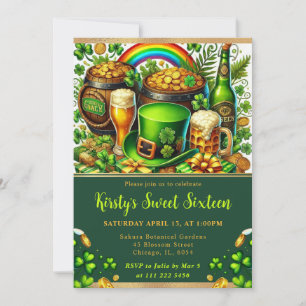Invitación Acuarela Cumpleaños Dieciséis Día de San Patricio