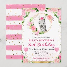 Invitación Acuarela Cumpleaños Infantil Cebra Selva Monada