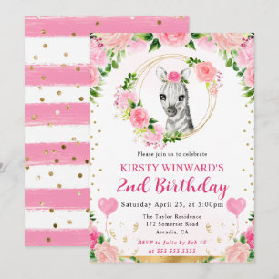 Invitación Acuarela Cumpleaños Infantil Cebra Selva Monada
