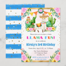 Acuarela Cumpleaños Infantil Llama Floral de Veran