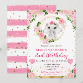 Invitación Acuarela Cumpleaños Niños Elefante Selva Lindo