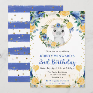 Invitación Acuarela Cumpleaños Niños Hipopótamo Jungla Lindo