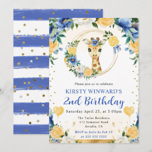Invitación Acuarela Cumpleaños Niños Jirafa Selva Monos