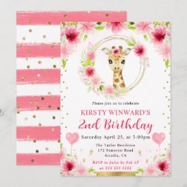 Invitación Acuarela Cumpleaños Niños Jirafa Selva Monos Lindo