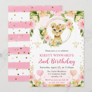 Invitación Acuarela Cumpleaños Niños León Selva Rosa Lindo