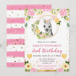 Invitación Acuarela Cumpleaños Niños Selva Cebra Adorable