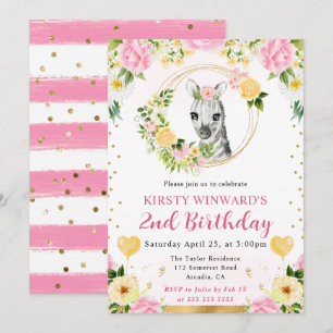 Invitación Acuarela Cumpleaños Niños Selva Cebra Adorable