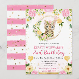 Invitación Acuarela Cumpleaños Niños Tigre Jungla Lindo