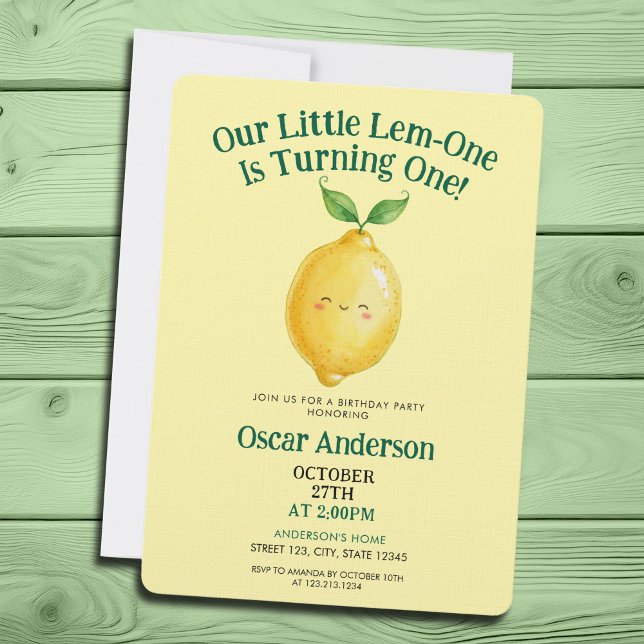 Invitación Acuarela Cumpleaños Un Año Limón Amarillo Lindo (Subido por el creador)