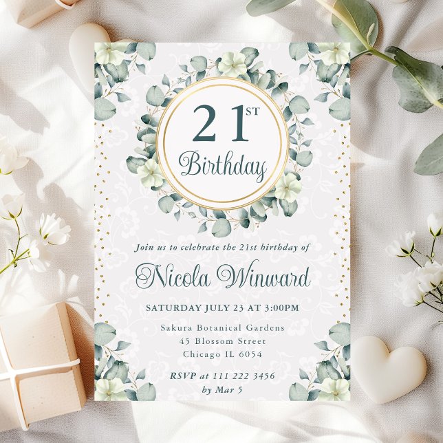 Invitación Acuarela Cumpleaños Verde Eucalipto (Subido por el creador)