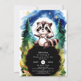 Invitación Acuarela Cuta Raccoon Cumpleaños
