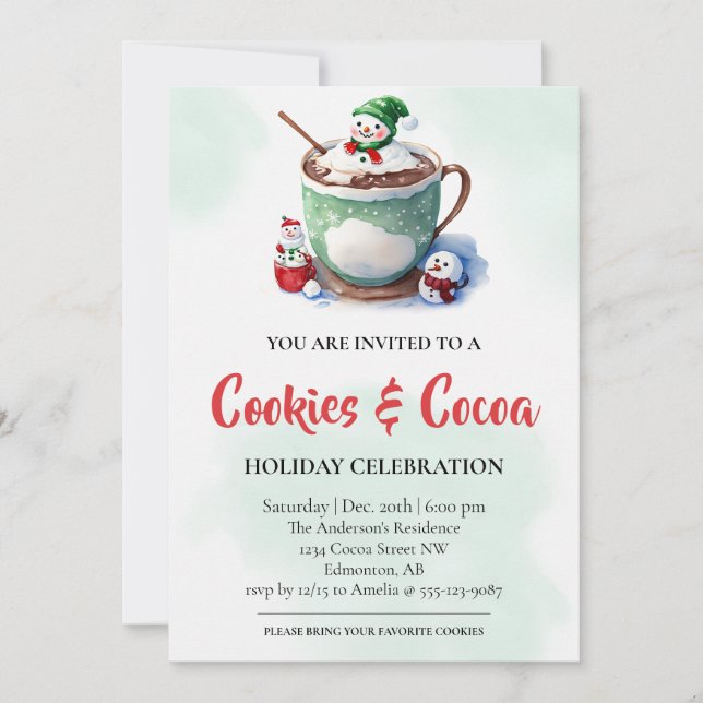 Invitación Acuarela Cute Cookes y fiesta de Navidad de cacao (Anverso)