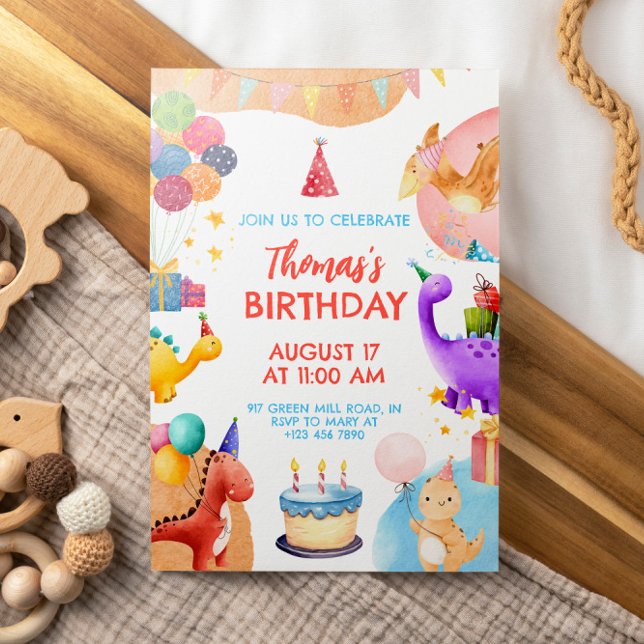 Invitación Acuarela Cute Dinosaur Birday (Subido por el creador)