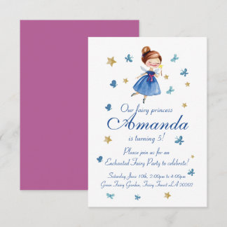 Invitación Acuarela CUTE Fairy Princess Butterfly Cumpleaños