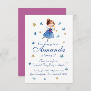 Invitación Acuarela CUTE Fairy Printerfly Cumpleaños
