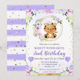 Invitación Acuarela Cute Jungle Tiger Kids Cumpleaños