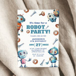 Invitación Acuarela Cute Robot Kids Cumpleaños<br><div class="desc">Invitación de cumpleaños para niños de Robot modernos.</div>