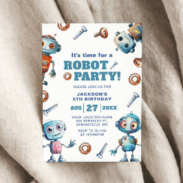 Invitación Acuarela Cute Robot Kids Cumpleaños